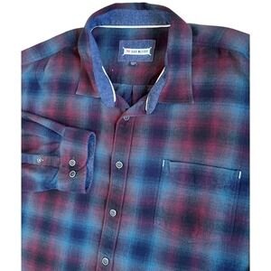 32 Bar Blues Mens XXXL Flannel Shirt Blue Purple Ombre Plaid Cotton Button Down